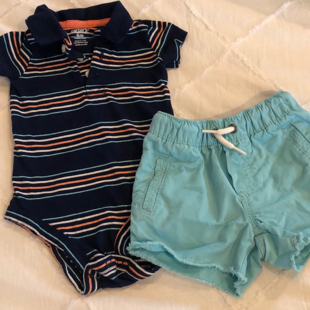 Carter  Collared onesie and shorts set 6 months